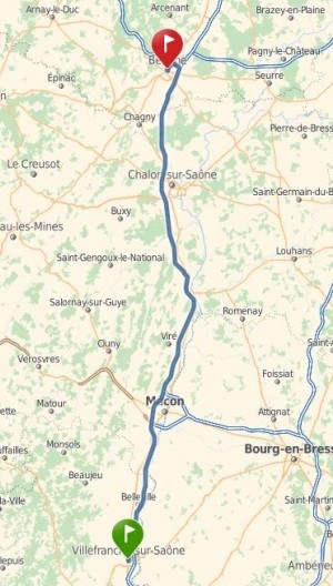 Parcours entre Villefranche et Beaune